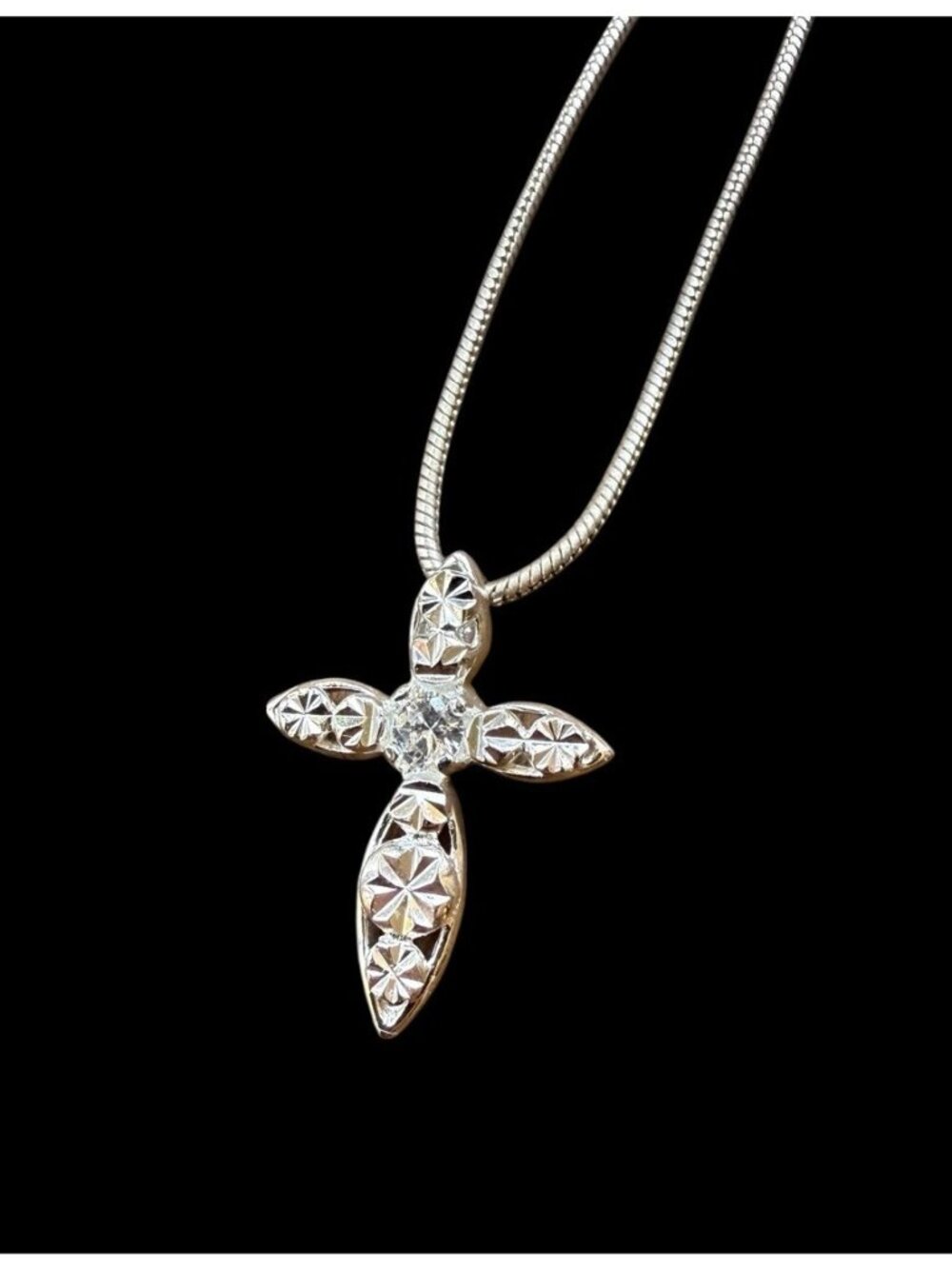 925 Sterling Silver Textured Cross Pendant 925 Italy Rope Chain